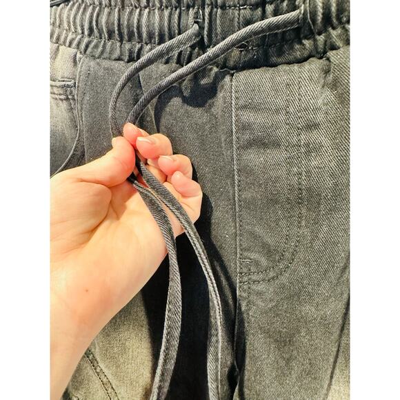 AMERICAN BAZI Black Washed Wide-Leg Cargo Style Drawstring Pants NWT size Small - Picture 8 of 14